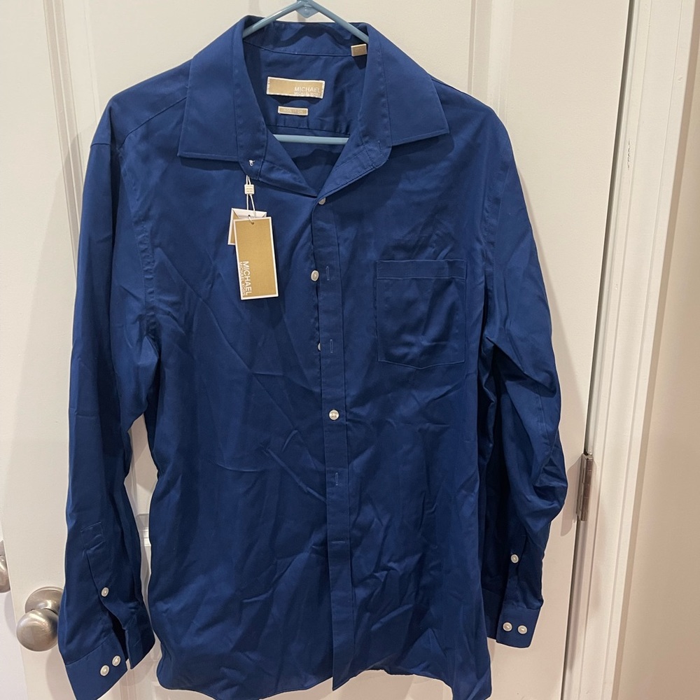 NWT Blue button-up Michael michael Kors non-iron collared shirt